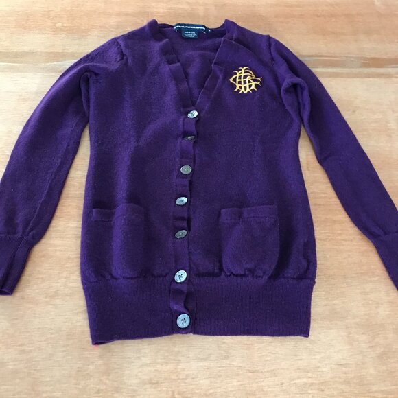 Ralph Lauren Sport 100% Merino Wool Cardigan Women M Purple Button Up Pocket - Picture 1 of 13